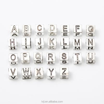 China Vintage Trendy Antique Silver Slide A-Z Alphabet Letters Cube Bead Charms for sale