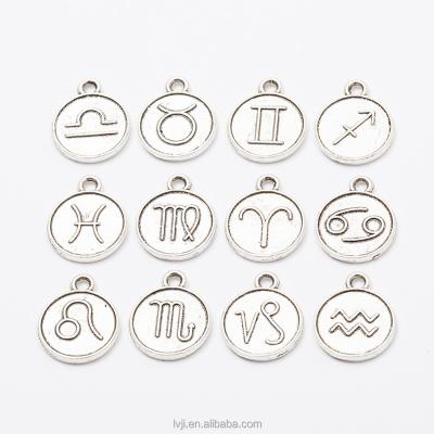 China Fashionable Round Zodiac Sign Charms Ancient Silver Twelve Constellations Charms Pendant for sale