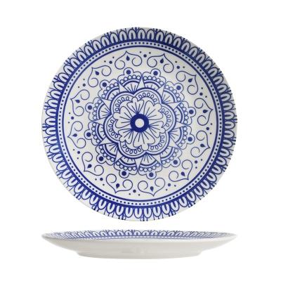 China Viable Classic Elegant Design Ceramic Dinner Moonlight Dish Blue And White Porcelain Kitchen Flat Plates For Household Restaurant for sale