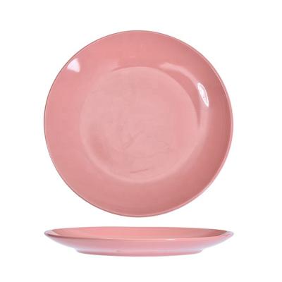 China Viable Ceramic Dishes Porcelain Flat Plates For Home Restaurant Simple Luster Pink Color Household Restaurant Style Hotel AB Grade for sale