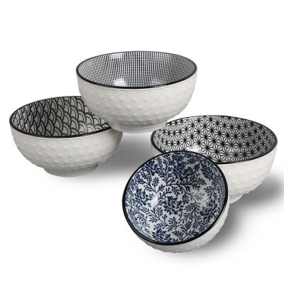 China Various Sizes Sustainable Rice Bowl Pad Printing Porcelain Bowl Sustainable Embossing Ceramic Bowl for sale