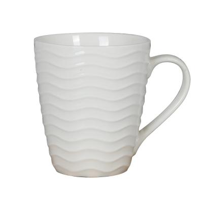 China Sustainable High Quality White Embossed Ceramic Mugs Coffee Mugs Tea Cups Porcelain Coffee Mugs for sale