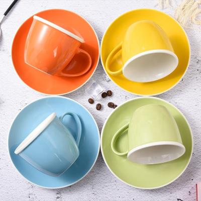 China Wholesale Custom Viable Assorted Colors Simple Ceramic Cup Handcrafted Cappuccino Black Coffee Cup Tea Cup Saucer Set for sale