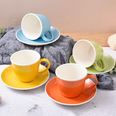 China Viable Wholesale Custom Matching Single Ceramic Coffee Cup And Saucer Handcrafted Colors Cup Cappuccino Tea Cup With Saucer Set for sale