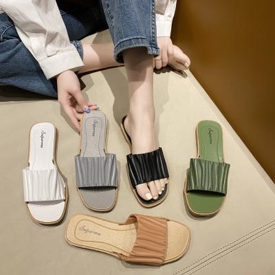 China New Fashion Trend Flat PU Scandals Summer Beach Non-slip Wholesale Casual Comfortable Ladies Slippers for sale