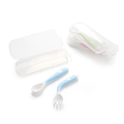 China Amazon BPA Free Hot Sale Safety BPA Free Silicone Baby Spoon Set Fork Set With Transparent Box For Training for sale