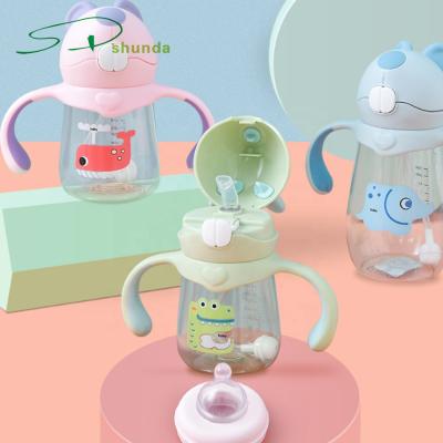 China BPA Free 300ml/500ml Portable BPA Free No Puddle Baby Cartoons Student Bottle Tritan Kids Safe Water Bottle With Flip Straw for sale