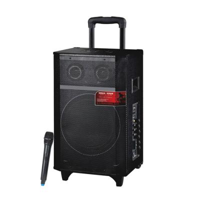 China Black Wireless Microphone Bluetooth Trolley Speaker System For Outdoor Party for sale