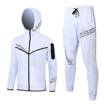 China Plain White Full Football Tracksuits Long Drawstring Hooded Football Training Set for sale