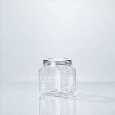 China For Snacks 80mm 560ml 600ml PET Plastic Can Transparent Square Jar With Pop Top Lid for sale