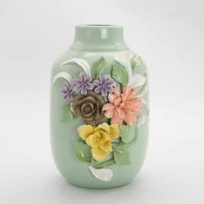 China Europe 2019 new design hotel decoration elegant luxury green craft flower ceramic vase for sale