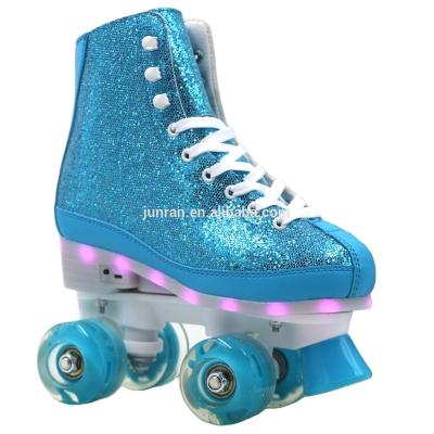 China Synthetic blue PVC leather+velvet glitter upper and sole with lightweight roller skates for sale