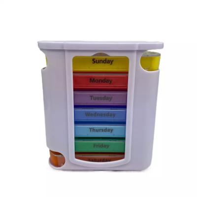 China Weekly 28 Compartment Pill Storage Rainbow Color Pill 7 days Holder Drawer Shaped Plastic Medicine Case for sale