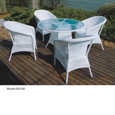 China 5pcs outdoor furniture manufacturer garden wicker rattan plastic white round dining table dining chairs---8016 for sale