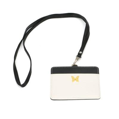 China Eco-Friendly Employee Work Permit Lanyard Card Holder With Open Face Design ID Card Holder With PVC Insert Leather Card Holder With Straps for sale