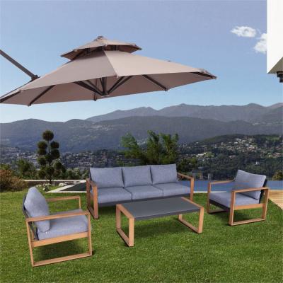 China Folded Outdoor Garden Furniture Aluminum Rattan Sofa Set for Luxury Corner Teapoy Table for sale