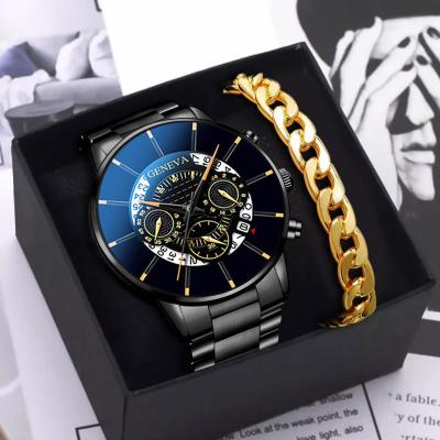 China 2 PCS Business Men Watches Gold Watch Luxury Business Quartz Watch Men'S Bracelet Quartz Watch Relogio Masculino for sale