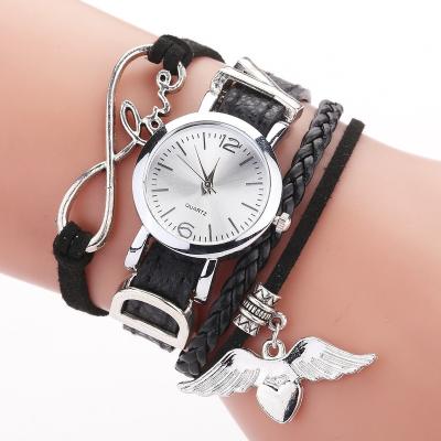 China Top Brand Watches For Women Luxury Silver Heart Pendant Leather Belt Quartz Clock Ladies Wrist Watch Bracelet for sale