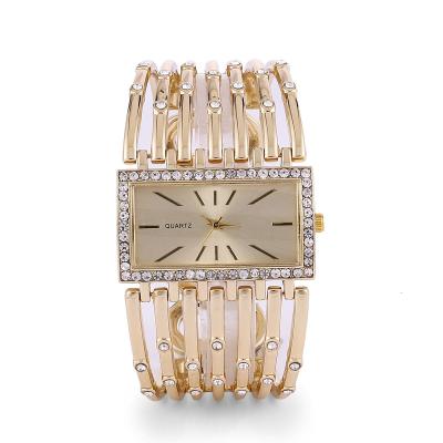 China Popular Diamond-inlaid Rectangular Watch Steel Rose Gold S Bangle Fashion Analog Leather Black Bracelet Watches Women Wholesale for sale