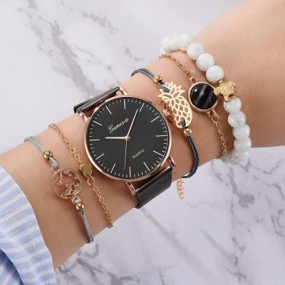 China Watch Set Women 5pcs Woman Leather Quartz Watch Ladies Bracelet Luxury Watch Casual Relogio Femenino Gift For Girlf for sale