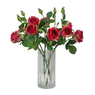 China Wholesale Natural Artificial Hot Head Flowers Touch White Red Silk Rose Flower Almost Real 3 Roses Bunch for sale