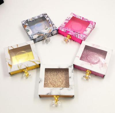 China Handmade Custom Square Eyelash Packaging Boxes Pink Logo Silver Logo Paper Wick Box With Window for sale