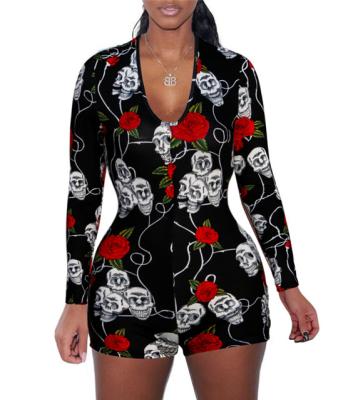 China New Design Breathable Women's Bodycon Onesie Adult Print Stretchy Pajamas Sexy Women One Piece Romper Sleepwear for sale