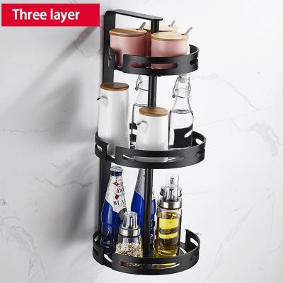 China Modern Black Aluminum 3 Tier 360 Degree Rotating Expandable Kitchen Organizer Seasoner Shelf Spice Storage Rack for sale