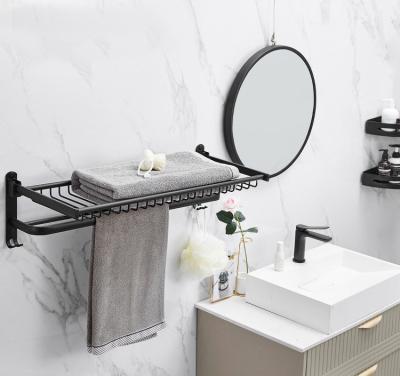 China Hotel Traditional Bathroom Double Towel Shelf Rack Holder Without Drilling With Accessories Bath Towel Rack for sale