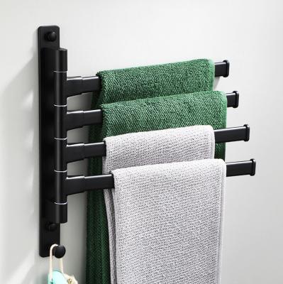 China Wholesale Traditional Black 180 Degree Metal Towel Rail Kitchen Bathroom Folding Revolving Towel Rack for sale