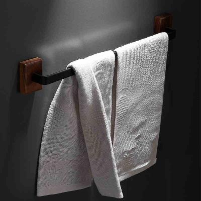 China Fashion New Wood Brushed Gold Towel Rod Holder Bathroom Accessory Single Wall Mounted Towel Rail for sale