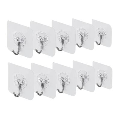 China Minimalist Heavy Duty Transparent Stainless Steel Self Adhesive Wall Mounted Plastic Hooks Wall Sticky Hanger for sale