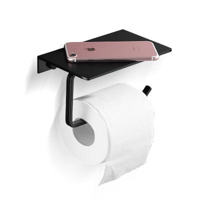 China Modern Space Aluminum Wall Mount Toilet Paper Holder Tissue Holder With Storage Shelf for sale