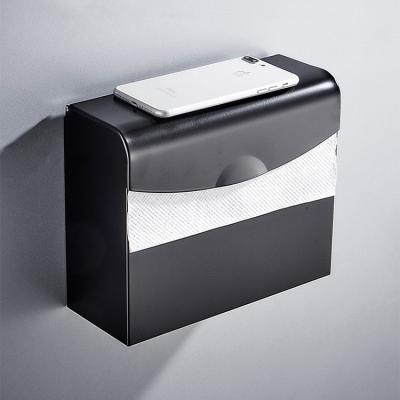 China Modern Black Bathroom Kitchen Storage Aluminum Toilet Paper Tissue Holder with Shelf, Toilet Mobile Phone Shelf for sale