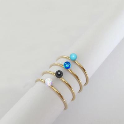 China TRENDY GR046 14K Gold Filled Jewelry 14k Gold Filled Blue Opal Simple Band Ring For Women for sale