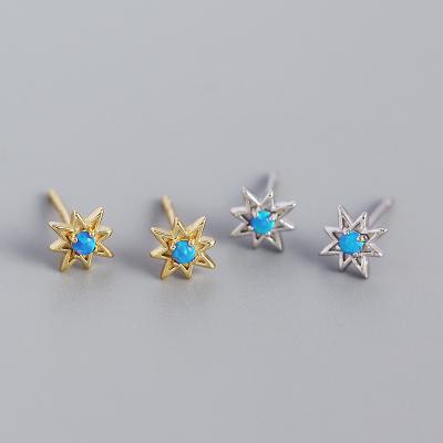 China 2021 Casual TRENDY Minimalist/Sporty Ins 925 Sterling Silver Cute With Stud Earring Blue Opal Gold Plated For Women for sale