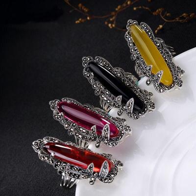 China Silver SE008 New Arrive Luxurious Solid 925 Sterling Silver Vintage Gemstone Elegant Ring For Womem for sale