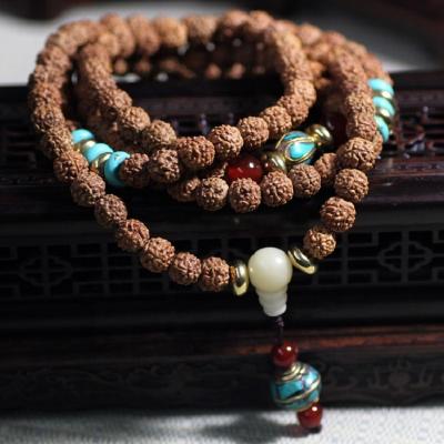 China Wooden Tibetan Rosary Mala Rudraksha J1386 Buddha Bodhi Seed 108beads Bracelet for sale