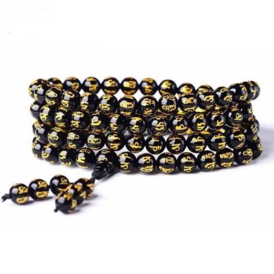 China Obsidian Tibetan Buddhist Beads Word Stone JD1739 Male Six Stone Bracelet Mala Rosary Bracelet for sale