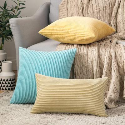 China Sofa Decorative Stripe Corduroy Cushion Custom Designed Anti-Static Cover Soft Pillow Cover for sale