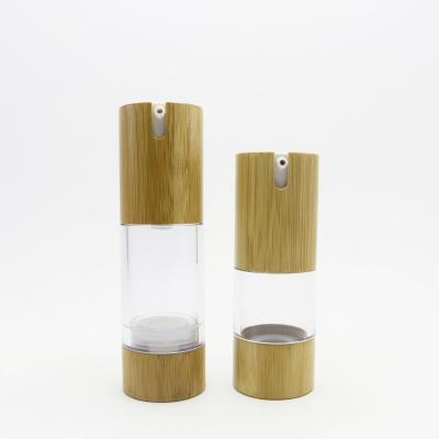 China Cosmetic Containers 15ml 30ml 50ml 100ml Personal Care Bamboo Airless Airless Bottles With White Pump Airless-04AN for sale