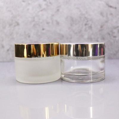 China Skin Care Gel Cream Mason Glass Jar 30ml 50ml With Gold Aluminum Cap For Milk Cream Face Cream RJ-35T for sale