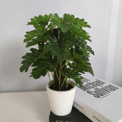 China Eco-friendly Home Almost Natural Fake Potted Small Green Lyrata Decoration Plants Artificial Potted Plants for sale