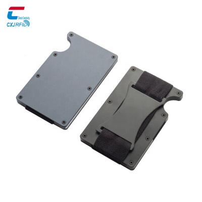 China RFID Signal Blocking Slim Minimalist Aluminum Metal Wallet For Men / Credit Card Holder With Cash Strap for sale