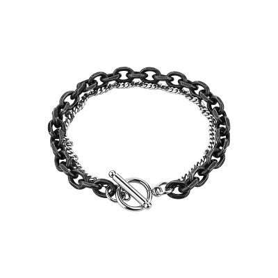 China Fashion Best Selling CIA Style Black And White Simple Double Bracelet Korean Titanium Steel Bracelet for sale