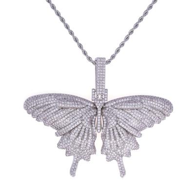 China Hiphop copper zircon diamond-studded men and women couples hip-hop butterfly butterfly high-end tennis necklace chain pendant for sale