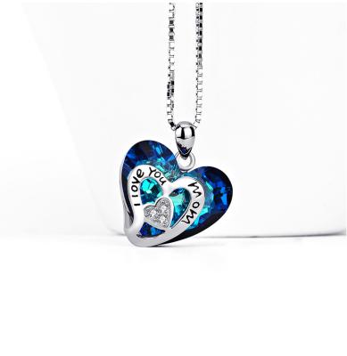 China New come FASHION healing crystal necklace for moteher 925 sterling silver crystal heart pendant necklace for sale