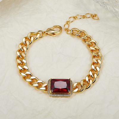 China TRENDY Customized 18K Gold Plated Shiny Zircon Hip Hop Chain Bracelet Bangle for sale