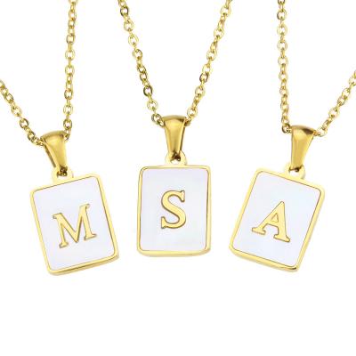 China TRENDY Letter Shell Necklace Fashion Stainless Steel 18K Gold Plated Pendant Chain Necklaces for sale