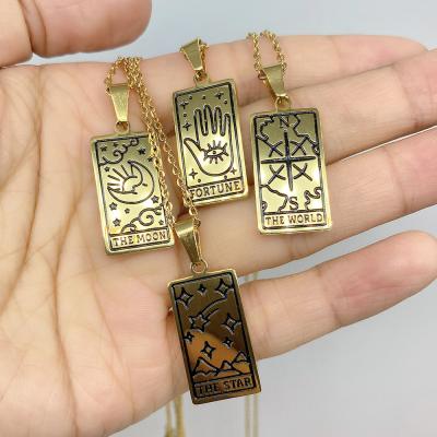 China TRENDY Stainless Steel Chain Necklace Pendant Gold Plated Corrosion Tarot Card Process Necklace for sale